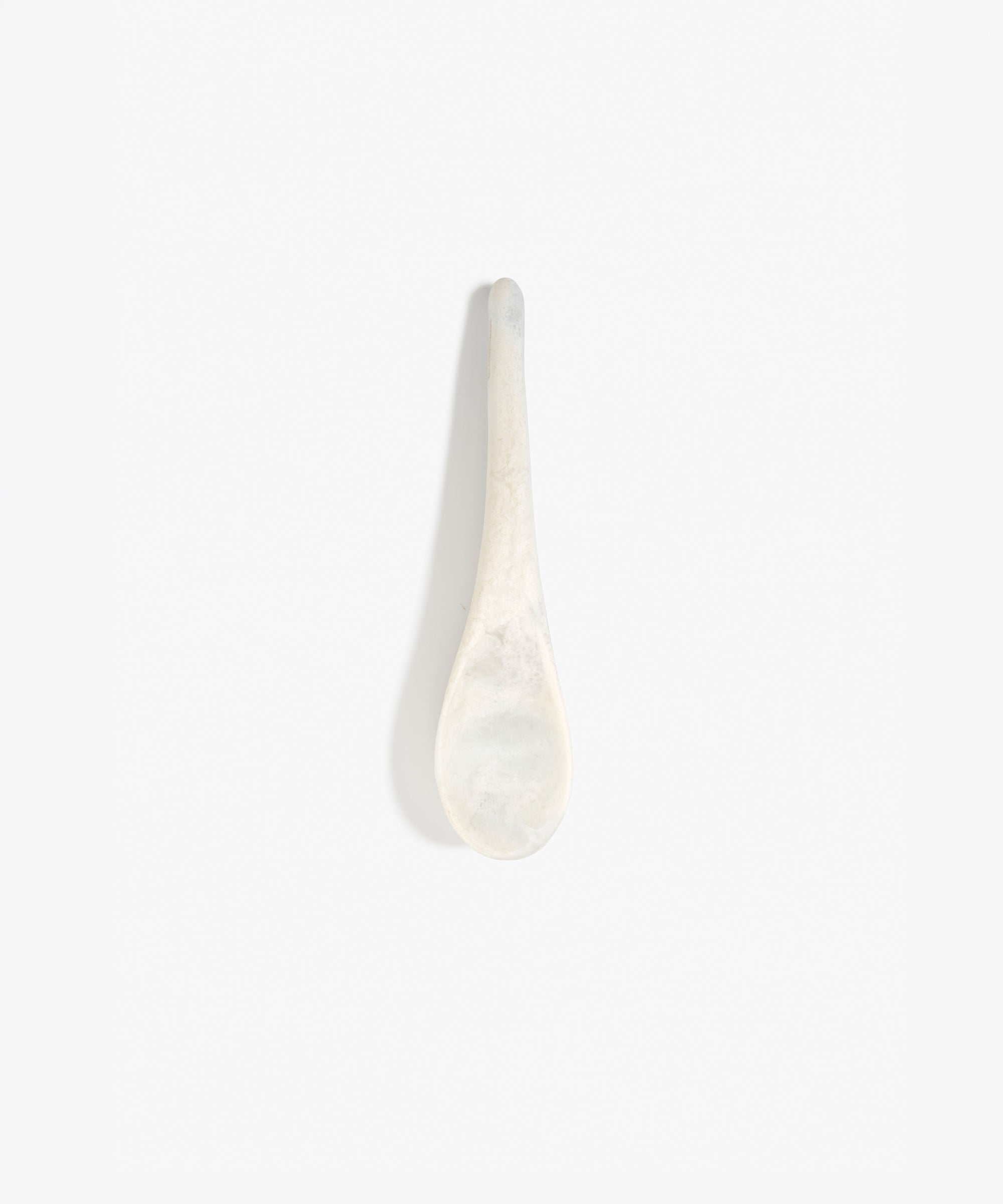 Dinosaur Designs Large Shell Spoon in Chalk Swirl — handcrafted marbled off-white resin spoon with slender tapered handle