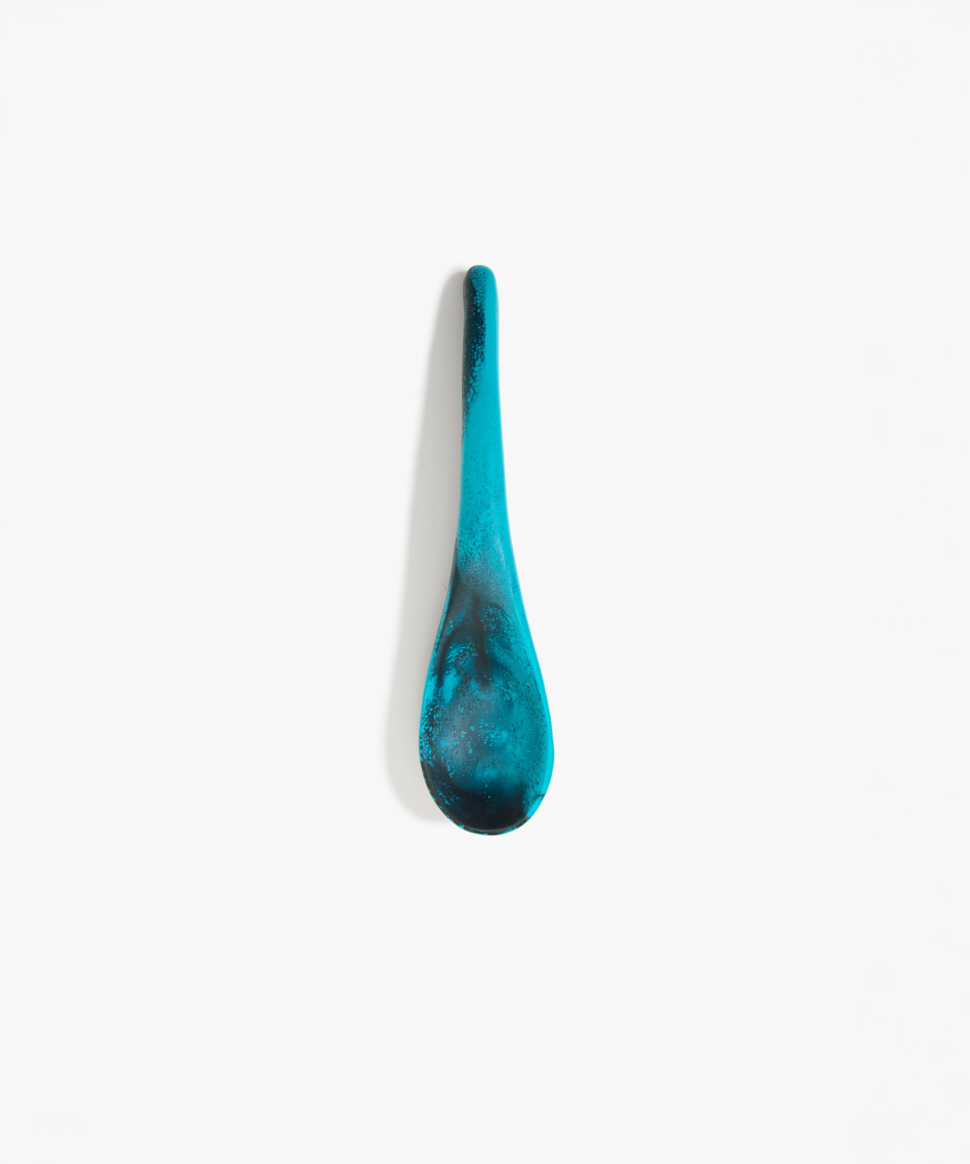 Dinosaur Designs Large Shell Spoon in Turquoise — handcrafted marbled teal blue resin spoon with slender tapered handle
