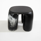 Dinosaur Designs 4-Leg Rock Tower Table in Black Marble — handcrafted marbled black and white resin side table with square top and four chunky rounded legs