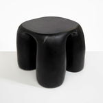 Dinosaur Designs 4-Leg Rock Tower Table in Black Marble — handcrafted marbled black and white resin side table with square top and four chunky rounded legs