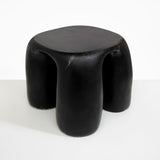 Dinosaur Designs 4-Leg Rock Tower Table in Black Marble — handcrafted marbled black and white resin side table with square top and four chunky rounded legs