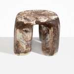 Dinosaur Designs 4-Leg Rock Tower Table in Cappuccino — handcrafted marbled brown and cream resin side table with square top and four chunky rounded legs