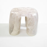 Dinosaur Designs 4-Leg Rock Tower Table in Chalk Swirl — handcrafted marbled off white and clear resin side table with square top and four chunky rounded legs