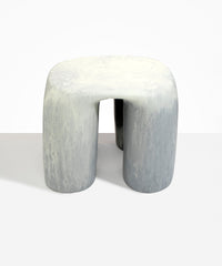 Dinosaur Designs 4-Leg Rock Tower Table in Cloud — handcrafted marbled grey and cream resin side table with square top and four chunky rounded legs..