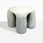 Dinosaur Designs 4-Leg Rock Tower Table in Cloud — handcrafted marbled grey and cream resin side table with square top and four chunky rounded legs