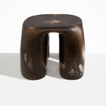 Dinosaur Designs 4-Leg Rock Tower Table in Cocoa — handcrafted marbled brown and clear resin side table with square top and four chunky rounded legs