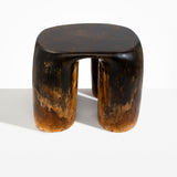 Dinosaur Designs 4-Leg Rock Tower Table in Dark Horn — handcrafted marbled brown, black and gold resin side table with square top and four chunky rounded legs