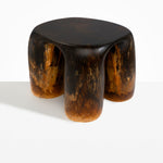 Dinosaur Designs 4-Leg Rock Tower Table in Dark Horn — handcrafted marbled brown, black and gold resin side table with square top and four chunky rounded legs