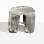 Dinosaur Designs 4-Leg Rock Tower Table in Granite — handcrafted marbled grey and white resin side table with square top and four chunky rounded legs