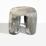 Dinosaur Designs 4-Leg Rock Tower Table in Granite — handcrafted marbled grey and white resin side table with square top and four chunky rounded legs