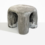 Dinosaur Designs 4-Leg Rock Tower Table in Granite — handcrafted marbled grey and white resin side table with square top and four chunky rounded legs