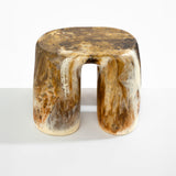 Dinosaur Designs 4-Leg Rock Tower Table in Light Horn — handcrafted marbled brown, cream and clear resin side table with square top and four chunky rounded legs