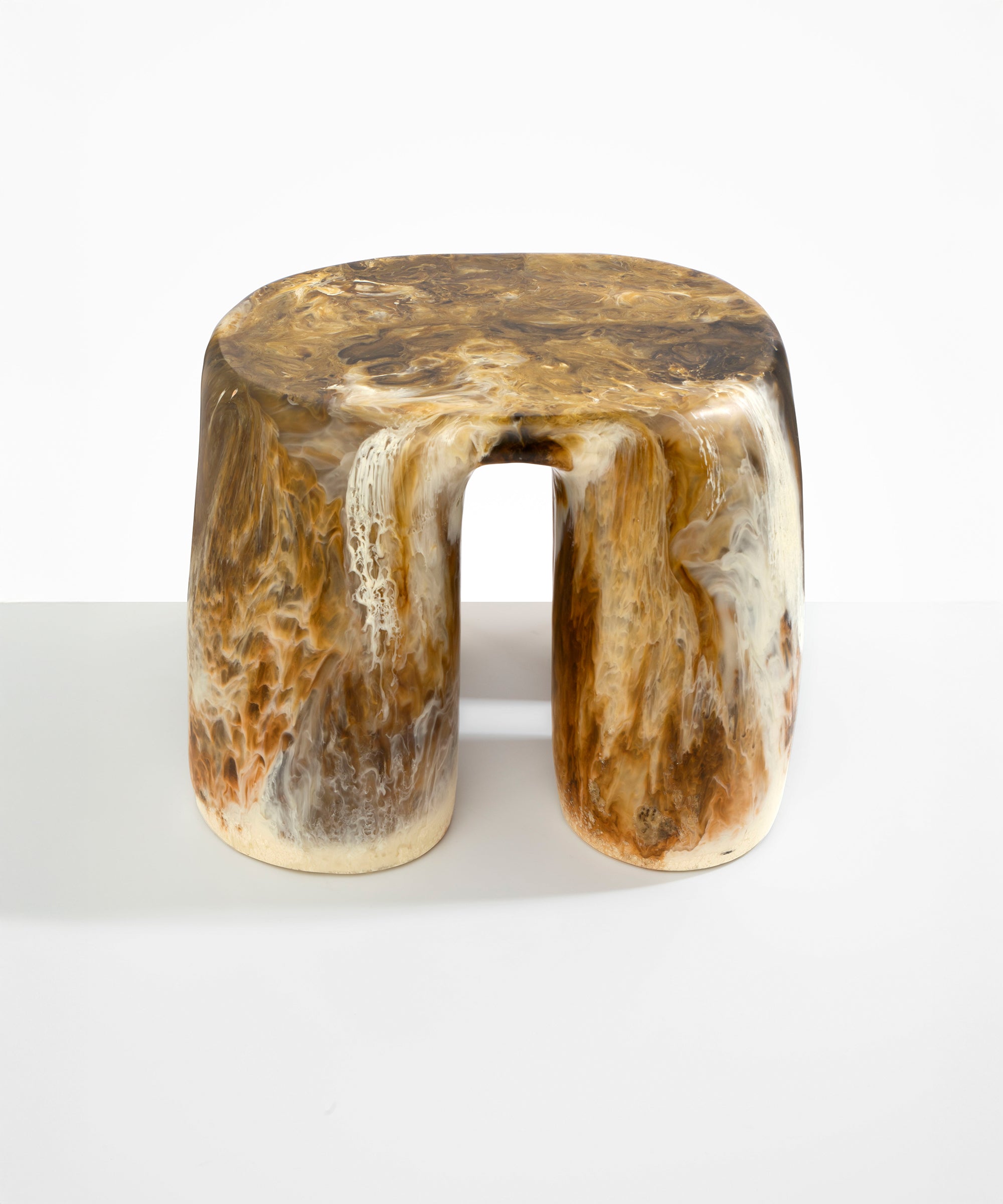 Dinosaur Designs 4-Leg Rock Tower Table in Moss — handcrafted marbled green resin side table with square top and four chunky rounded legs.