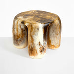 Dinosaur Designs 4-Leg Rock Tower Table in Light Horn — handcrafted marbled brown, cream and clear resin side table with square top and four chunky rounded legs