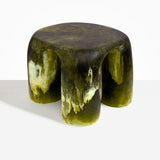 Dinosaur Designs 4-Leg Rock Tower Table in Malachite — handcrafted marbled green and blue resin side table with square top and four chunky rounded legs