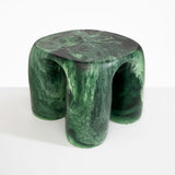 Dinosaur Designs 4-Leg Rock Tower Table in Moss — handcrafted marbled green resin side table with square top and four chunky rounded legs..