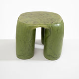 Dinosaur Designs 4-Leg Rock Tower Table in Olive — handcrafted marbled green resin side table with square top and four chunky rounded legs
