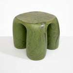 Dinosaur Designs 4-Leg Rock Tower Table in Olive — handcrafted marbled green resin side table with square top and four chunky rounded legs