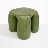Dinosaur Designs 4-Leg Rock Tower Table in Olive — handcrafted marbled green resin side table with square top and four chunky rounded legs