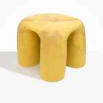 Dinosaur Designs 4-Leg Rock Tower Table in Pollen — handcrafted marbled yellow and clear resin side table with square top and four chunky rounded legs