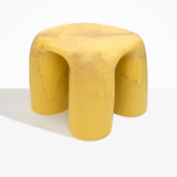 Dinosaur Designs 4-Leg Rock Tower Table in Pollen — handcrafted marbled yellow and clear resin side table with square top and four chunky rounded legs