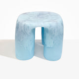 Dinosaur Designs 4-Leg Rock Tower Table in Pool — handcrafted marbled blue and clear resin side table with square top and four chunky rounded legs