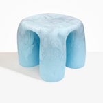 Dinosaur Designs 4-Leg Rock Tower Table in Pool — handcrafted marbled blue and clear resin side table with square top and four chunky rounded legs