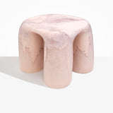 Dinosaur Designs 4-Leg Rock Tower Table in Rose Swirl — handcrafted marbled pink resin side table with square top and four chunky rounded legs