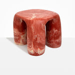 Dinosaur Designs 4-Leg Rock Tower Table in Rust — handcrafted marbled terracotta red and cream resin side table with square top and four chunky rounded legs.