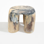 Dinosaur Designs 4-Leg Rock Tower Table in Sandy Pearl — handcrafted marbled beige, grey and pearlescent side table with square top and four chunky rounded legs