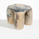 Dinosaur Designs 4-Leg Rock Tower Table in Sandy Pearl — handcrafted marbled beige, grey and pearlescent side table with square top and four chunky rounded legs