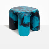 Dinosaur Designs 4-Leg Rock Tower Table in Turquoise — handcrafted marbled teal blue resin side table with square top and four chunky rounded legs.