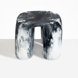 Dinosaur Designs 4-Leg Rock Tower Table in White Marble — handcrafted marbled white and black resin side table with square top and four chunky rounded legs