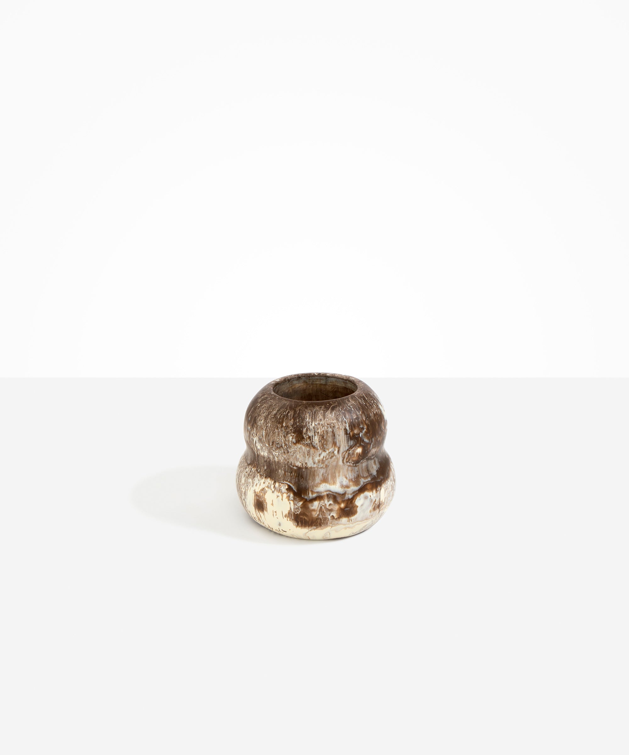 Dinosaur Designs Medium Beehive Vase in Cappuccino — handcrafted marbled brown and cream resin vase with stacked bubble silhouette and wide opening..
