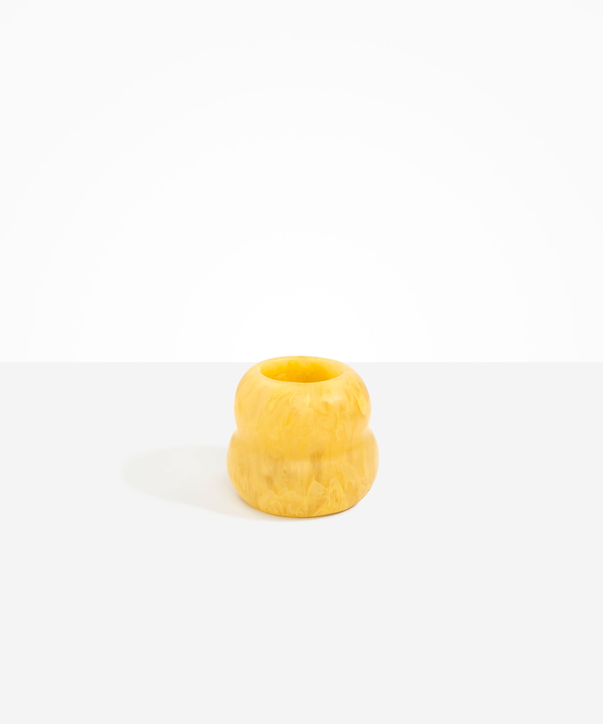 Dinosaur Designs Medium Beehive Vase in Pollen — handcrafted marbled yellow and clear resin vase with stacked bubble silhouette and wide opening..