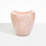 Dinosaur Designs Large Beetle Vase in Rose Swirl — handcrafted marbled dusty pink resin vase with wide rounded body and sculpted open petal-shaped rim
