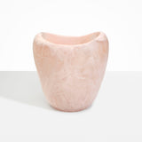 Dinosaur Designs Large Beetle Vase in Rose Swirl — handcrafted marbled dusty pink resin vase with wide rounded body and sculpted open petal-shaped rim