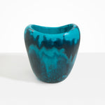 Dinosaur Designs Large Beetle Vase in Turquoise — handcrafted marbled teal blue resin vase with wide rounded body and sculpted open petal-shaped rim