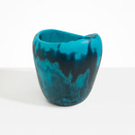 Dinosaur Designs Large Beetle Vase in Turquoise — handcrafted marbled teal blue resin vase with wide rounded body and sculpted open petal-shaped rim