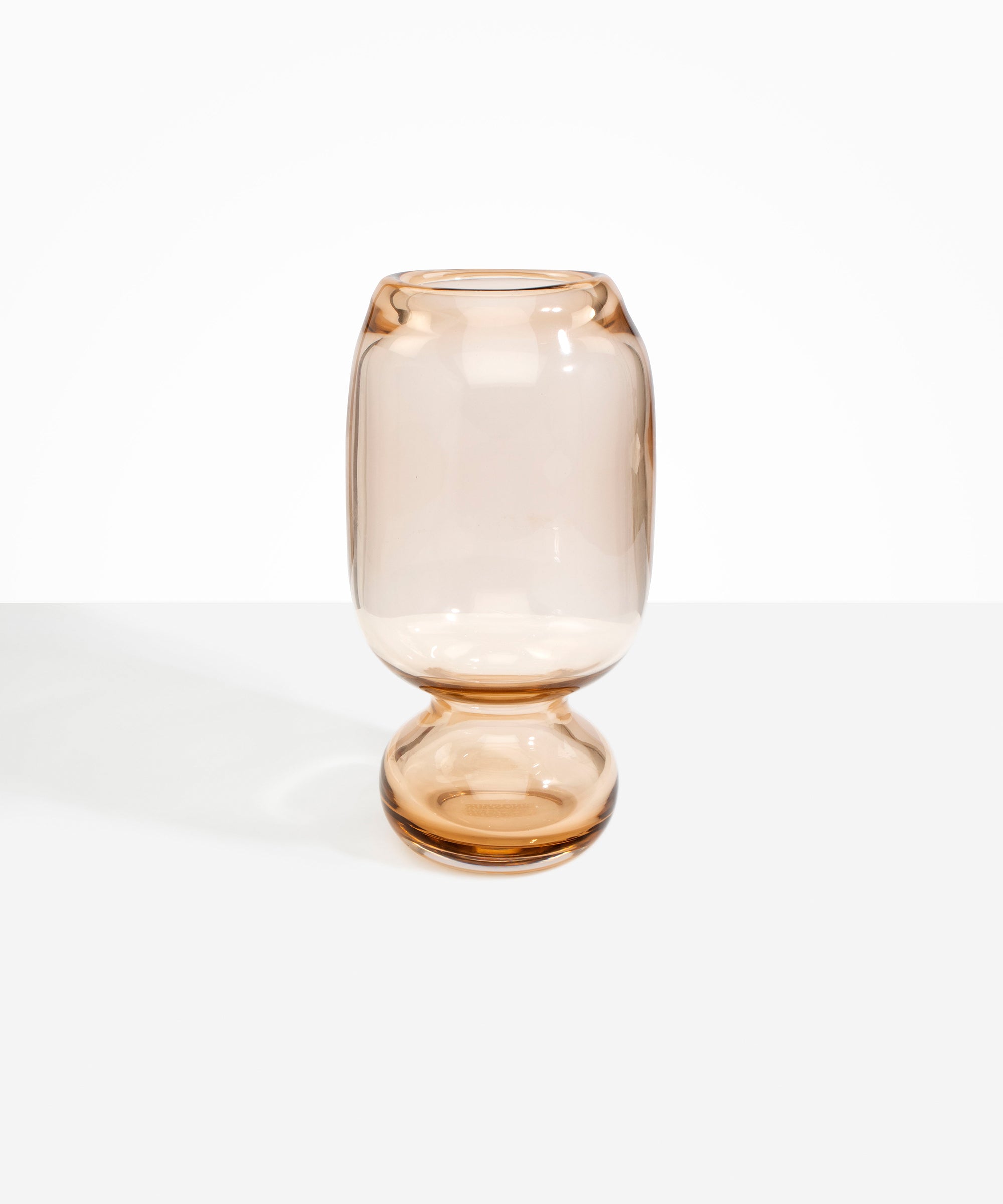 Dinosaur Designs Tall Glass Rockpool Vase in Clear Brown — handblown transparent brown glass vase with rounded bulbous body and spherical pedestal base