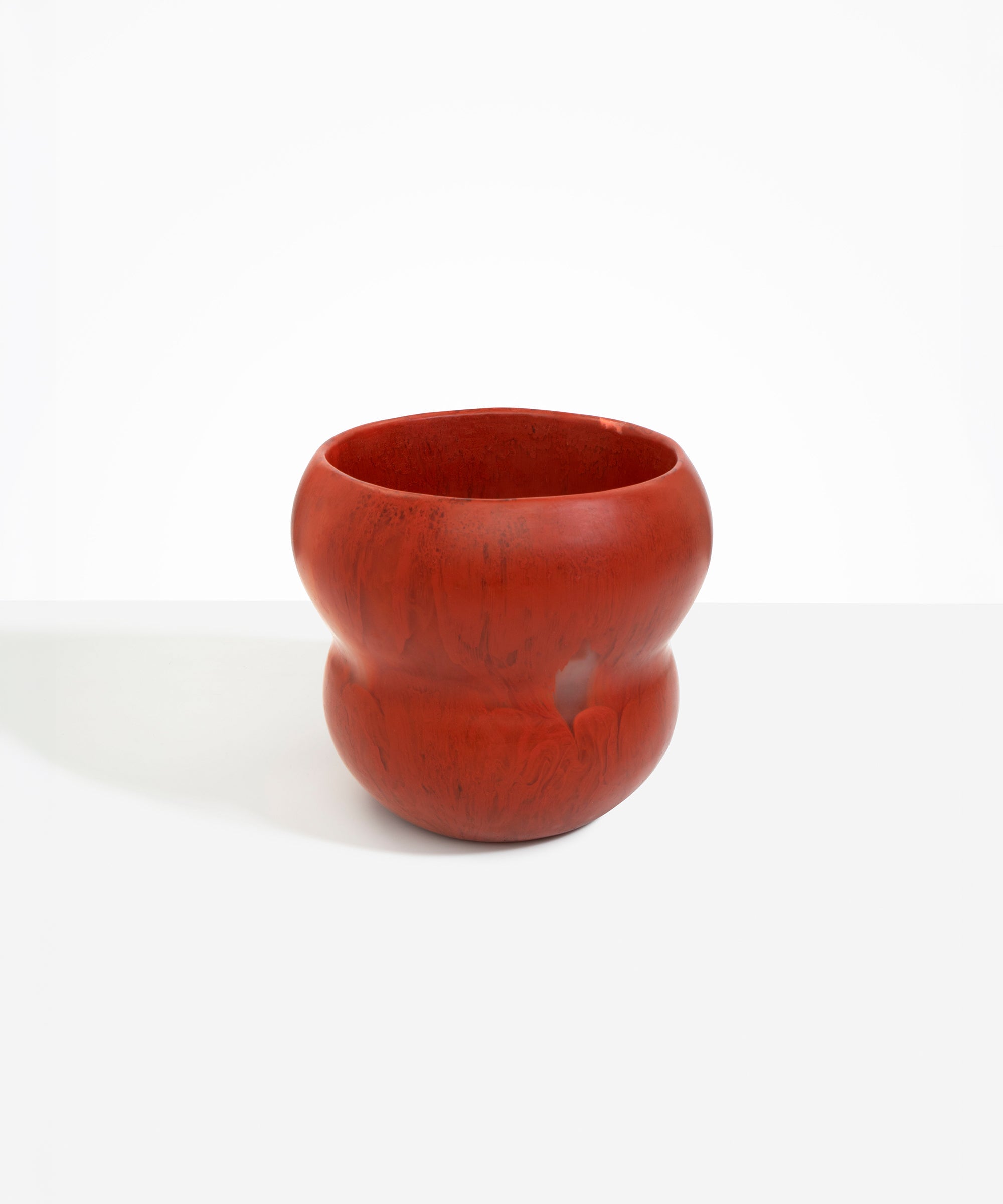 Dinosaur Designs Large Honeypot Vase in Lava — handcrafted marbled terracotta red and clear resin vase with wide opening and rounded stacked bubble silhouette..