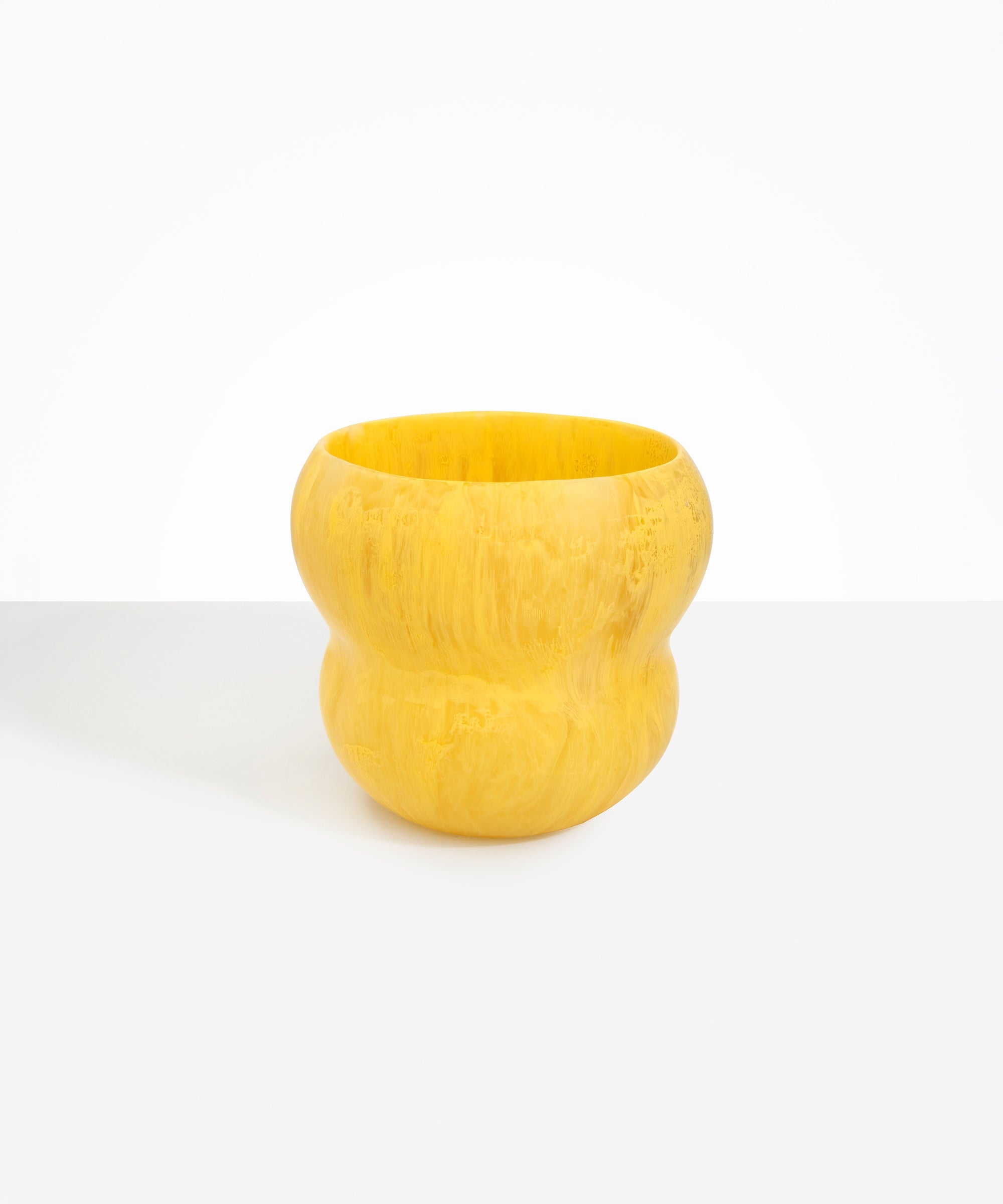 Dinosaur Designs Large Honeypot Vase in Pollen — handcrafted marbled yellow and clear resin vase with wide opening and rounded stacked bubble silhouette..