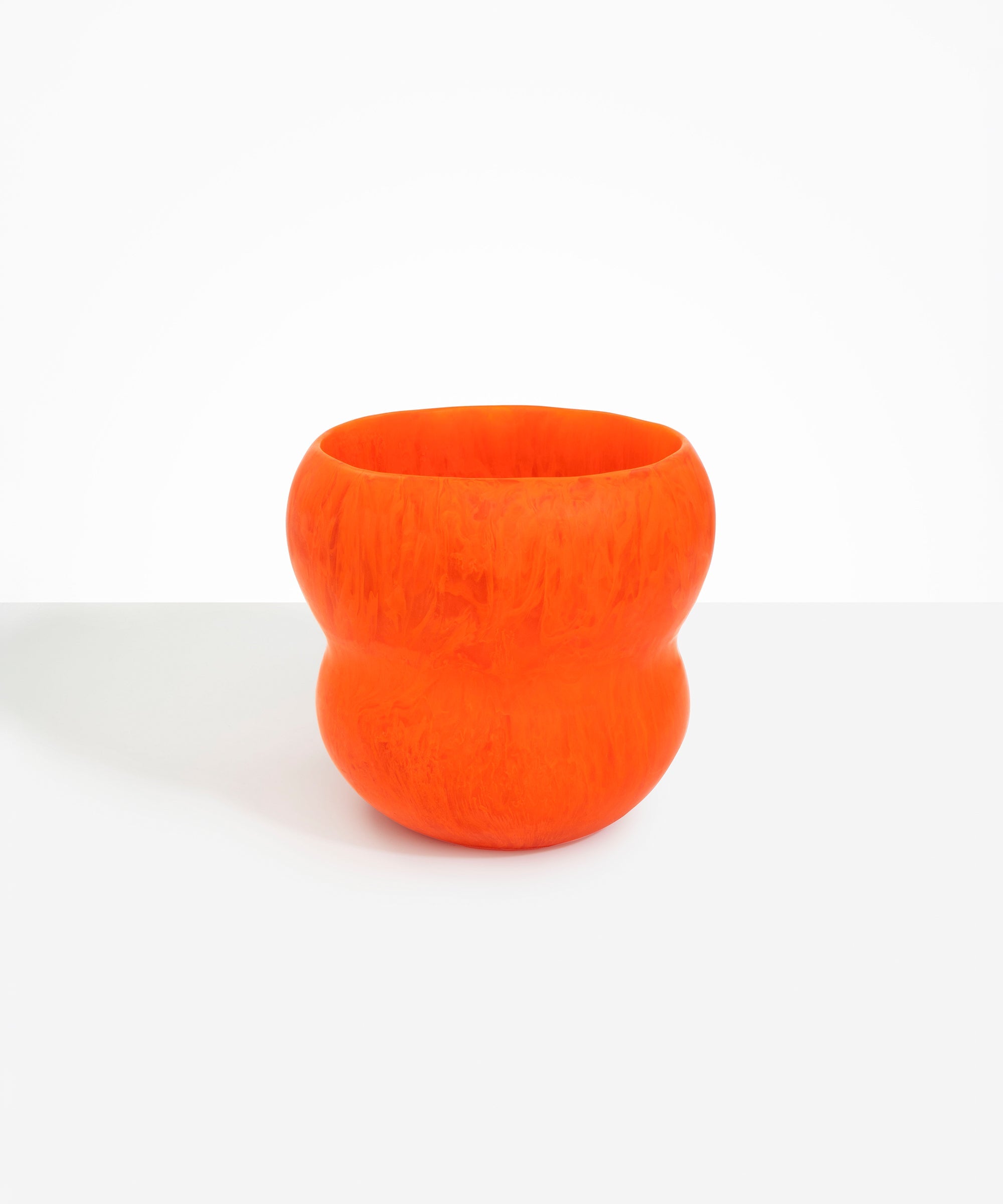 Dinosaur Designs Large Honeypot Vase in Tangerine — handcrafted marbled orange and clear resin vase with wide opening and rounded stacked bubble silhouette..