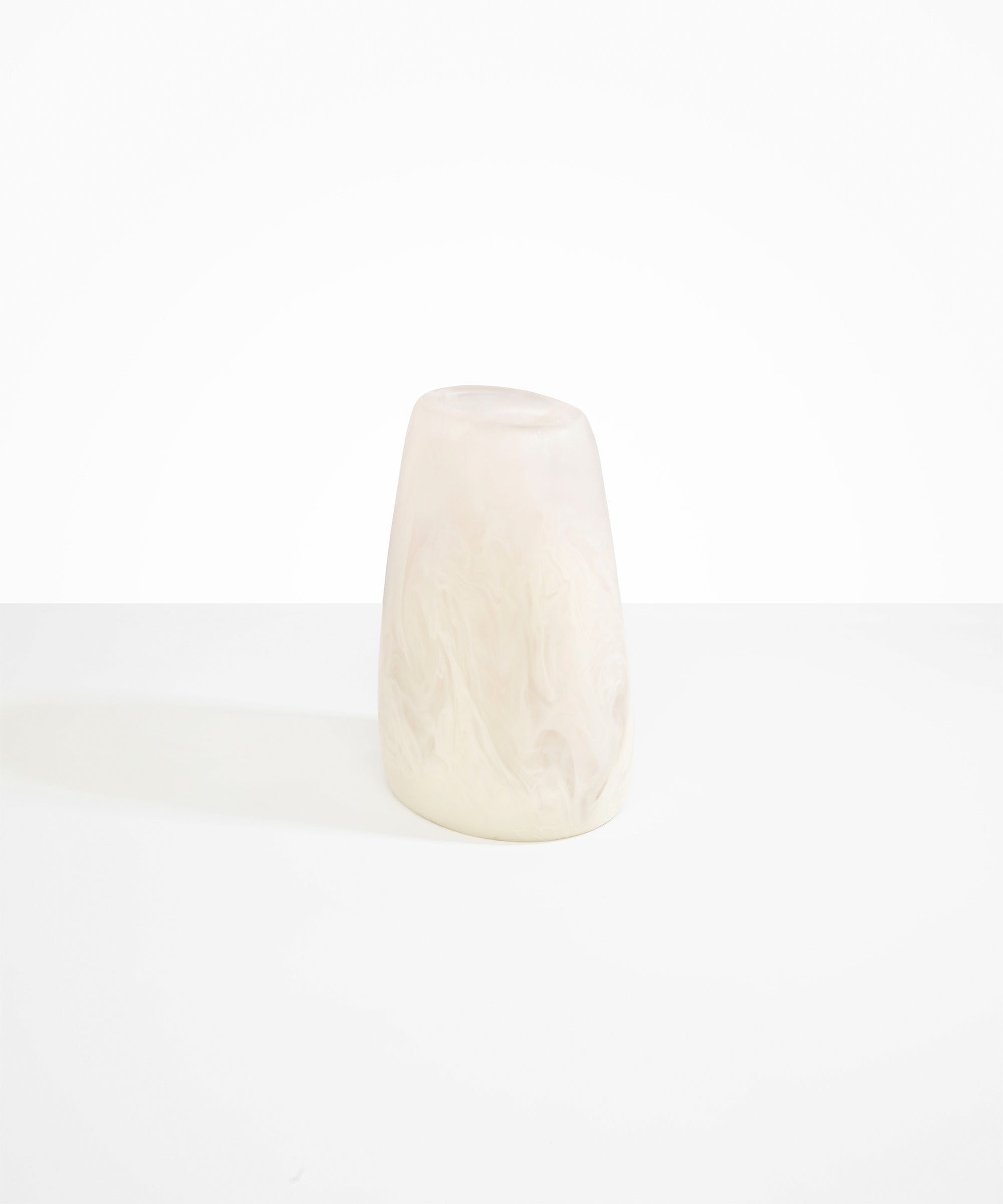 Dinosaur Designs Large Pebble Vase in Chalk Swirl — handcrafted marbled off-white and transparent resin vase with smooth rounded pebble form and narrow opening