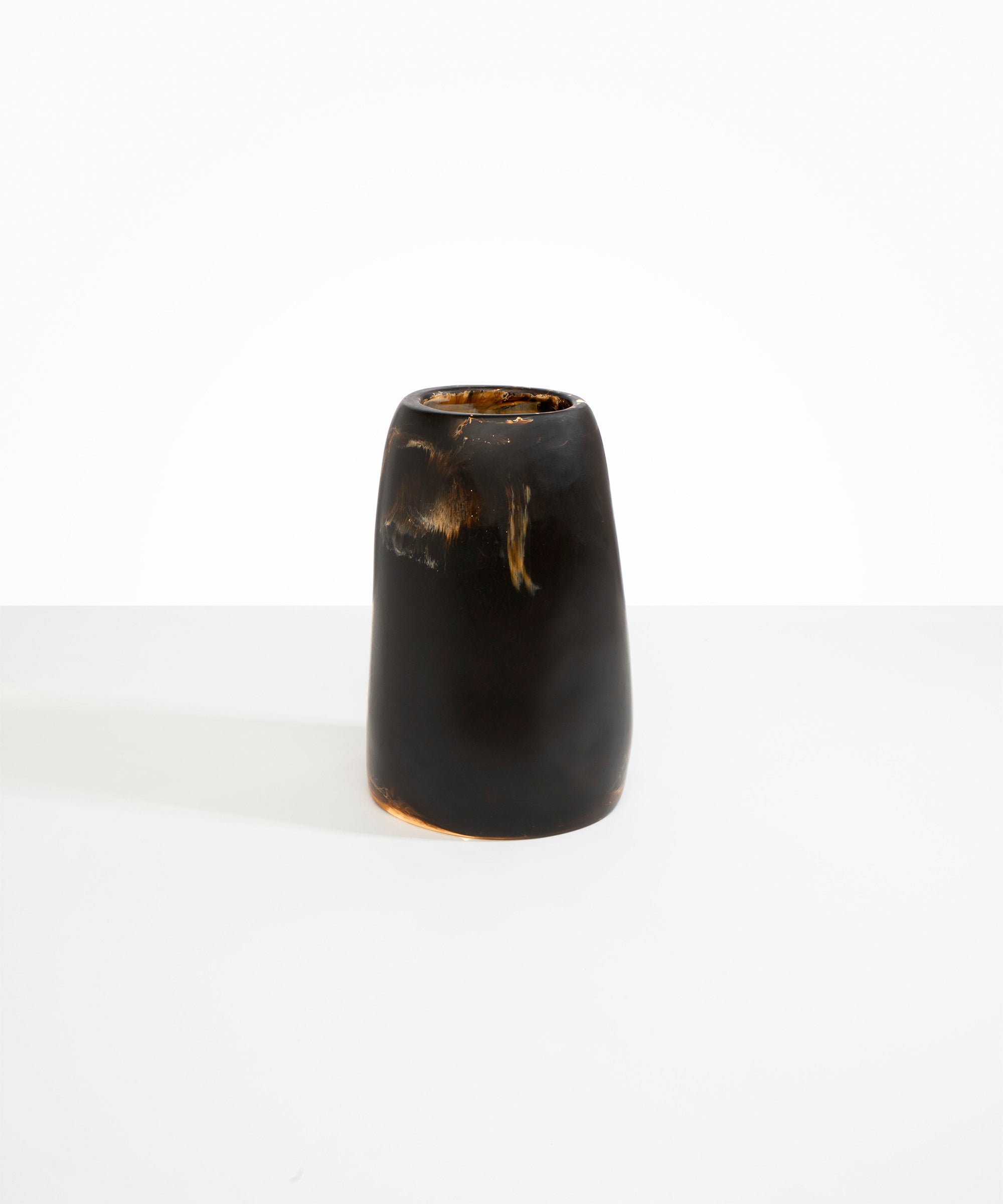 Dinosaur Designs Large Pebble Vase in Dark Horn — handcrafted marbled brown, black and pearlescent gold resin vase with smooth rounded pebble form and narrow opening