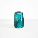 Dinosaur Designs Large Pebble Vase in Lagoon — handcrafted marbled blue, cream and clear resin vase with smooth rounded pebble form and narrow opening