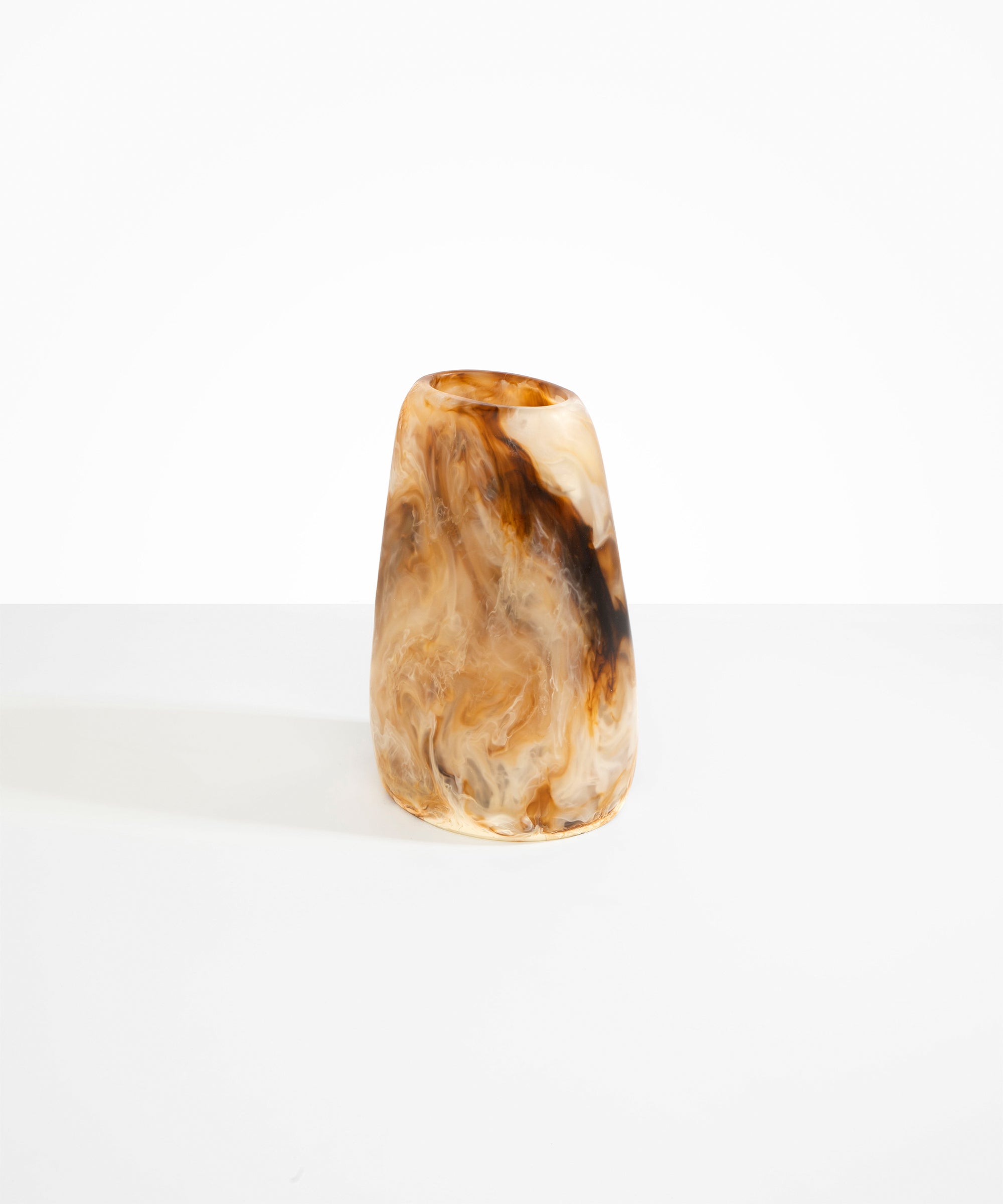 Dinosaur Designs Large Pebble Vase in Light Horn — handcrafted marbled brown, cream and clear resin vase with smooth rounded pebble form and narrow opening