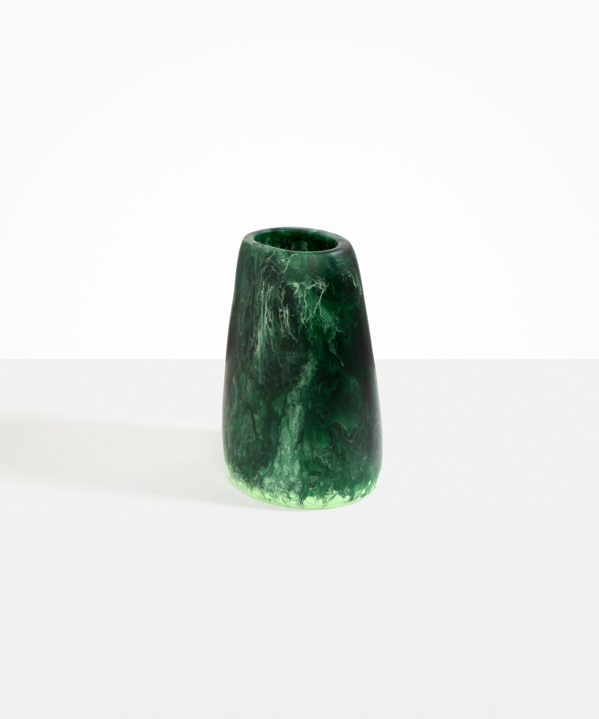 Dinosaur Designs Large Pebble Vase in Moss — handcrafted marbled green resin vase with smooth rounded pebble form and narrow opening