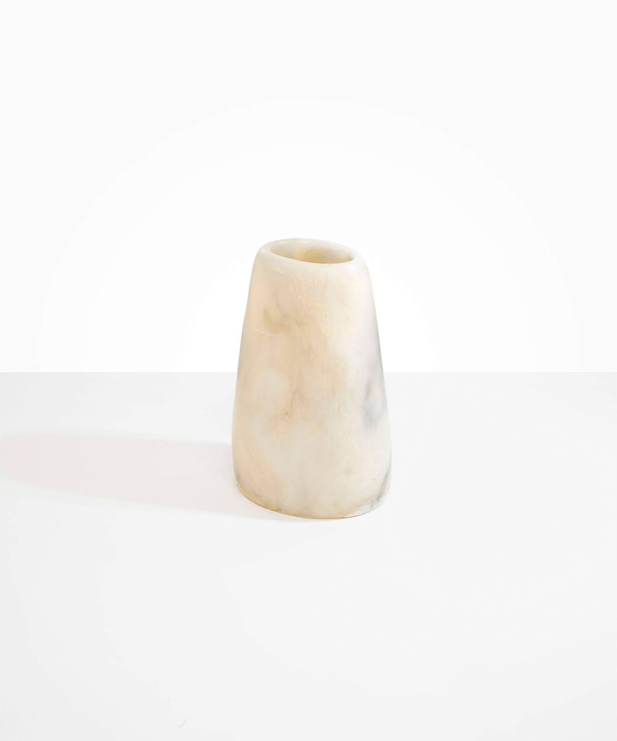 Dinosaur Designs Large Pebble Vase in Sandy Pearl — handcrafted marbled beige, grey and pearlescent resin vase with smooth rounded pebble form and narrow opening