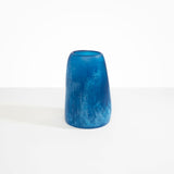 Dinosaur Designs Large Pebble Vase in Sky — handcrafted marbled blue and transparent resin vase with smooth rounded pebble form and narrow opening